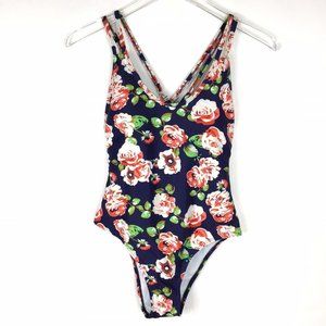 Marina Vida bathing suit S one piece Floral Blue Rose Racer Back Cross New tags